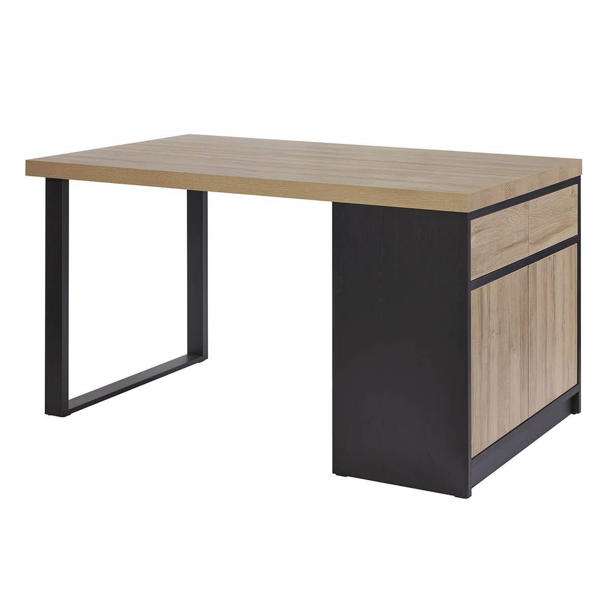 Ilôt de cuisine Plateau 230cm avec Rangement Aspect Bois Pieds Métal - KALDARI - Image 1