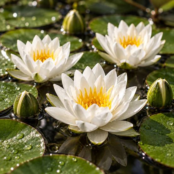Nénuphar nain blanc - Nymphaea - 1x nénuphar multiflore et panier - Image 2