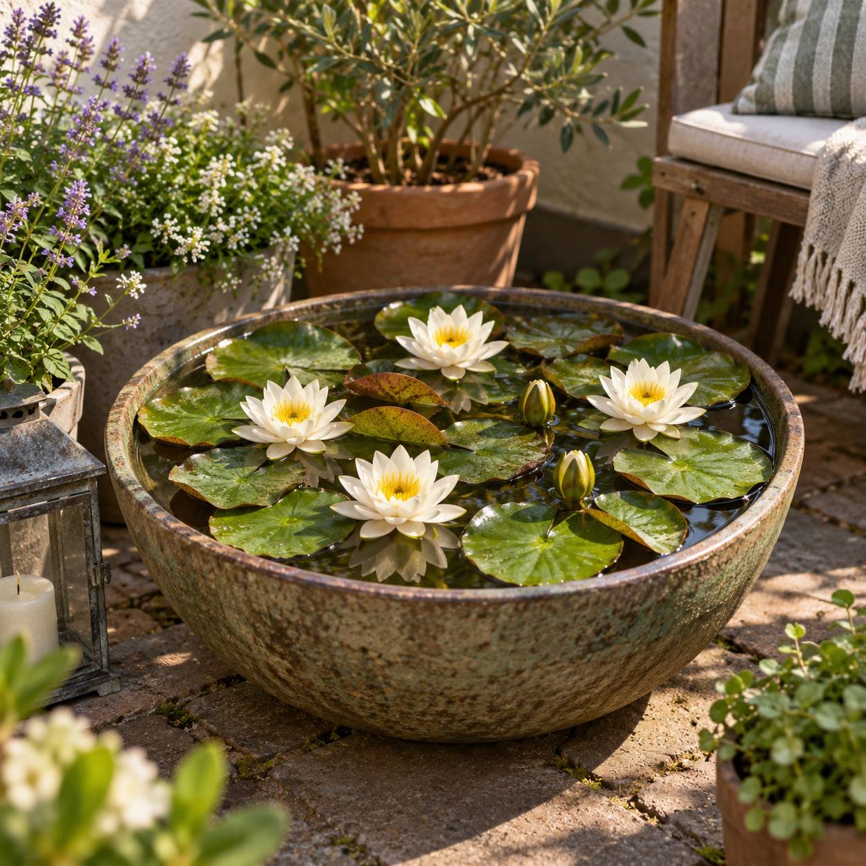 Nénuphar nain blanc - Nymphaea - 1x nénuphar multiflore et panier - Image 4