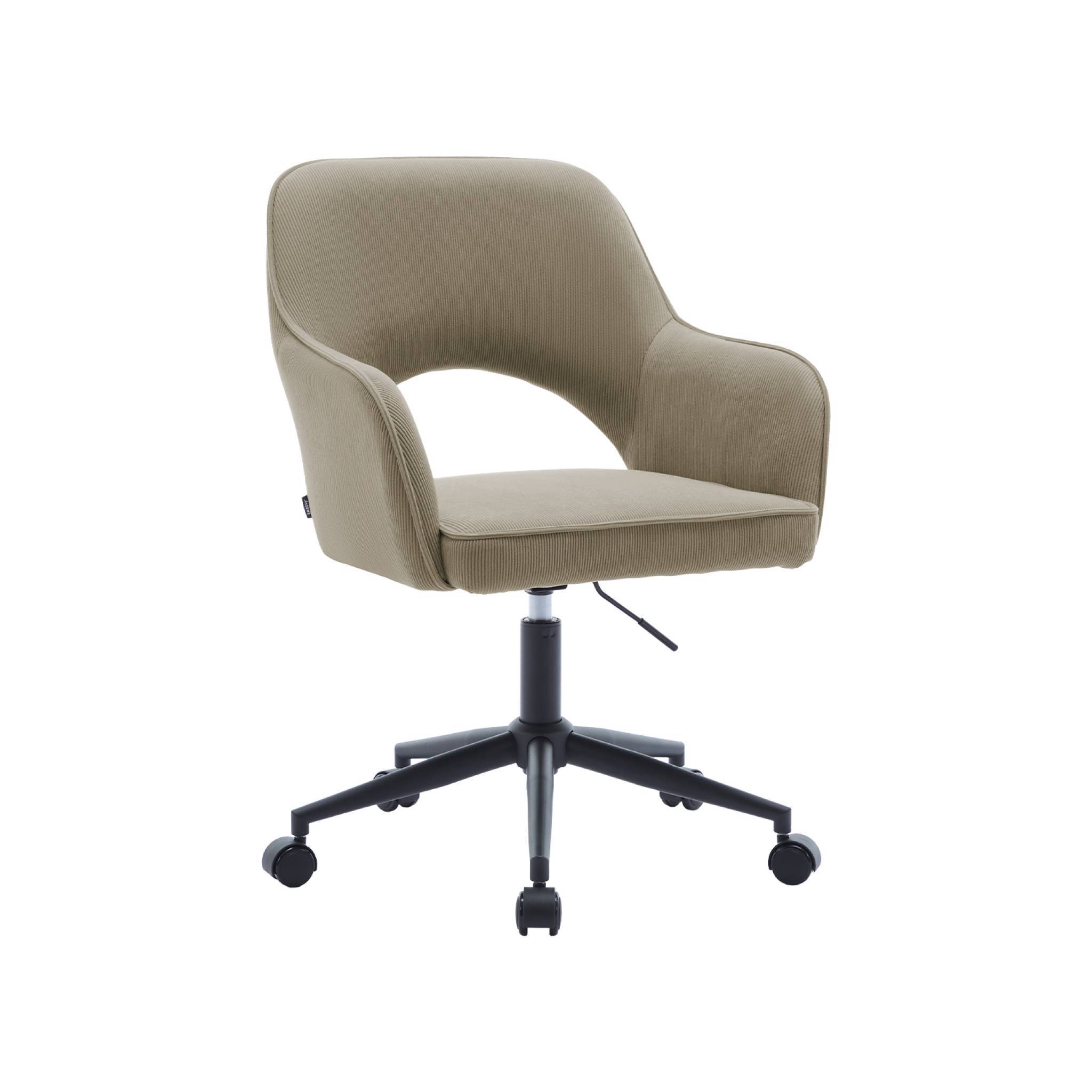 sweeek - Chaise de bureau à roulettes velours côtelé beige L 60 x P 62 x H 89 / 99cm | sweeek - Image 2