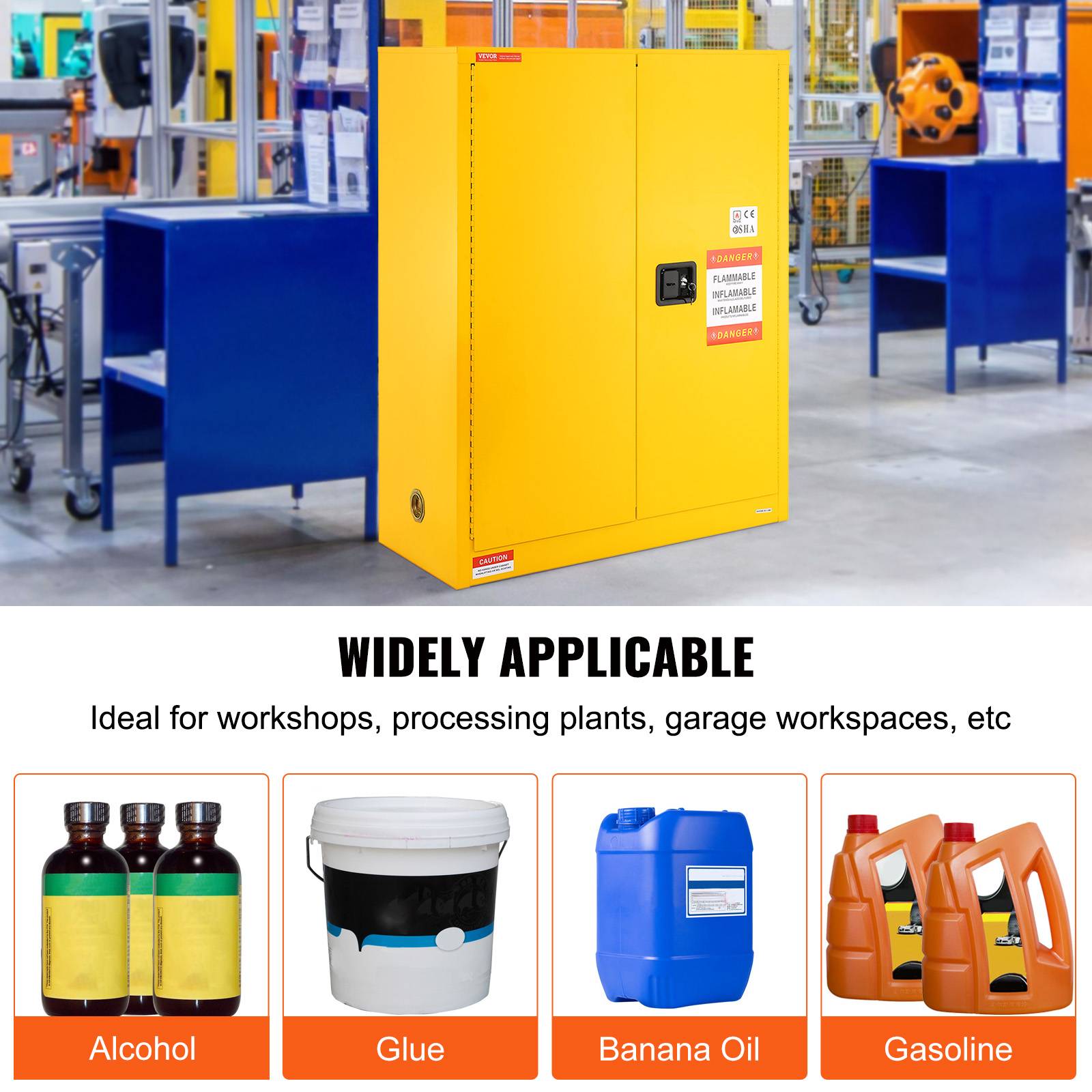 VEVOR Armoire sécurité produits inflammables 113,6 L, acier laminé froid. Coupe-feu, 1 étagère réglable. - Image 7