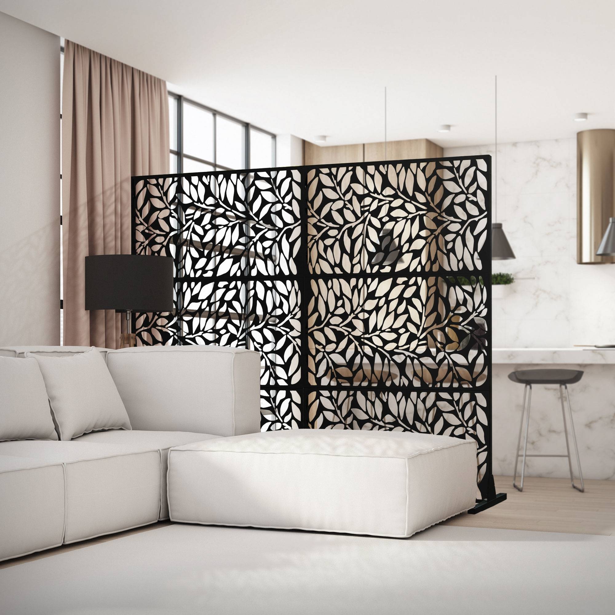 Ml-Design - Brise-vue métallique firenze 120x180 cm en acier modèle autoportant à 3 panneaux extensible avec supports paravent décoratif résistant aux intempéries - Image 10