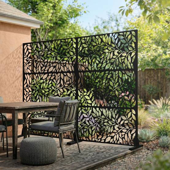 Ml-Design - Brise-vue métallique firenze 120x180 cm en acier modèle autoportant à 3 panneaux extensible avec supports paravent décoratif résistant aux intempéries - Image 1
