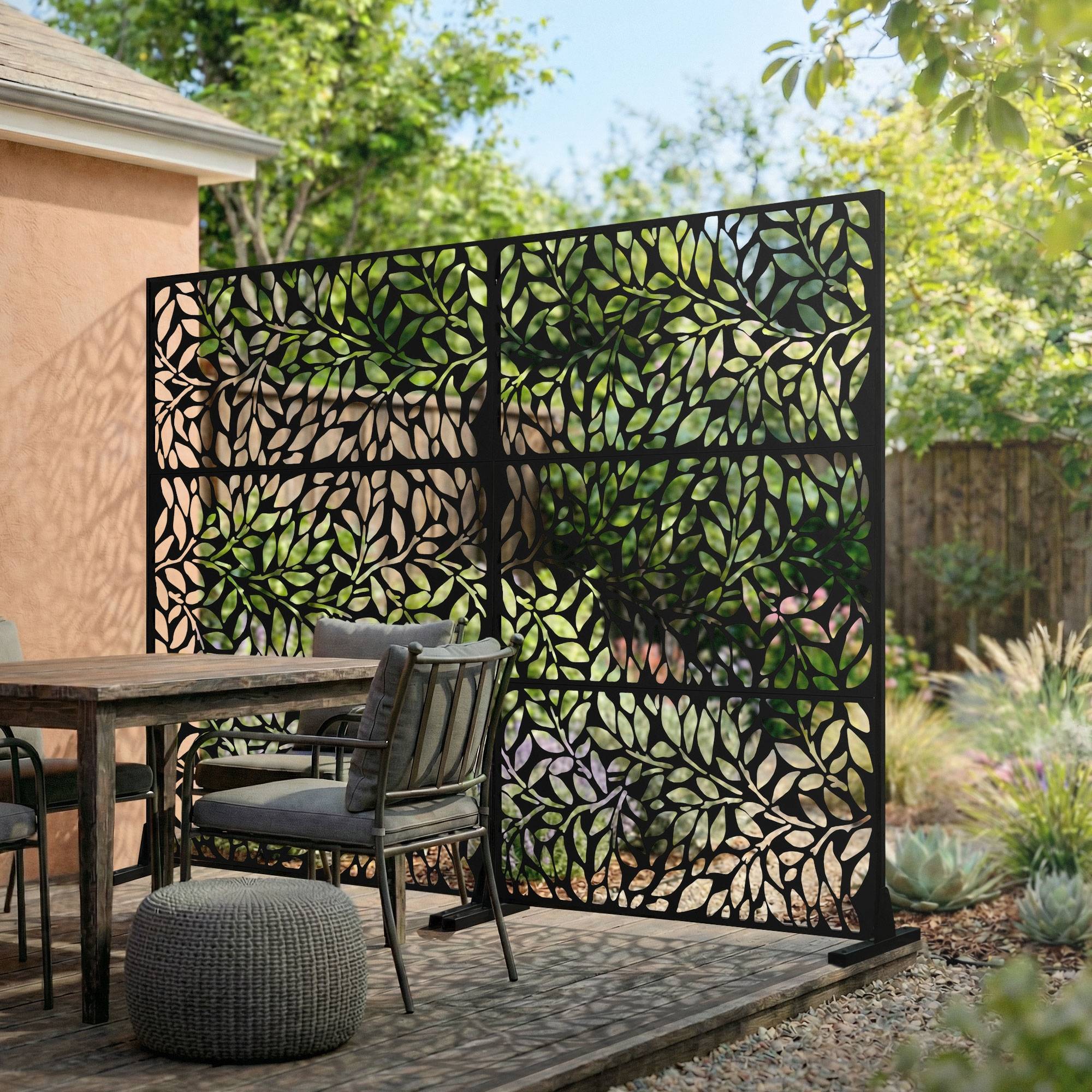Ml-Design - Brise-vue métallique firenze 120x180 cm en acier modèle autoportant à 3 panneaux extensible avec supports paravent décoratif résistant aux intempéries - Image 1