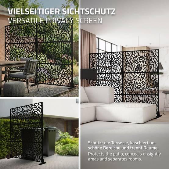 Ml-Design - Brise-vue métallique firenze 120x180 cm en acier modèle autoportant à 3 panneaux extensible avec supports paravent décoratif résistant aux intempéries - Image 6