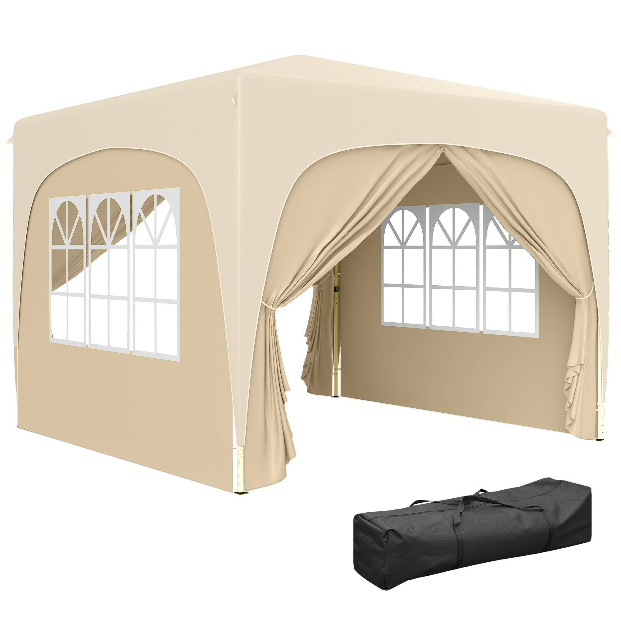 Tonnelle pliante en métal pour réception abri pop-up avec parois réglable 3x3m Sable - ComfortXL Outdoor Living - Image 1