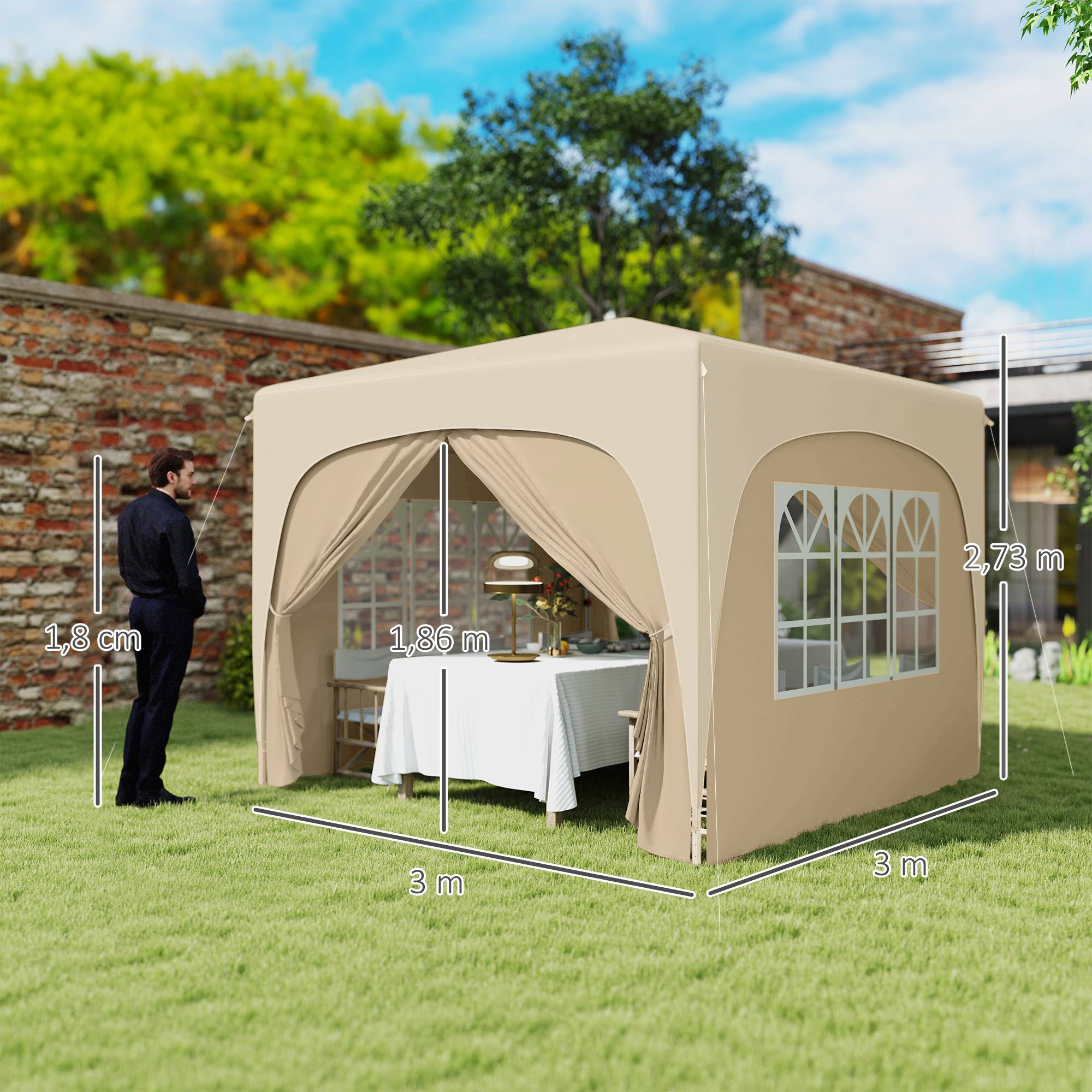 Tonnelle pliante en métal pour réception abri pop-up avec parois réglable 3x3m Sable - ComfortXL Outdoor Living - Image 5
