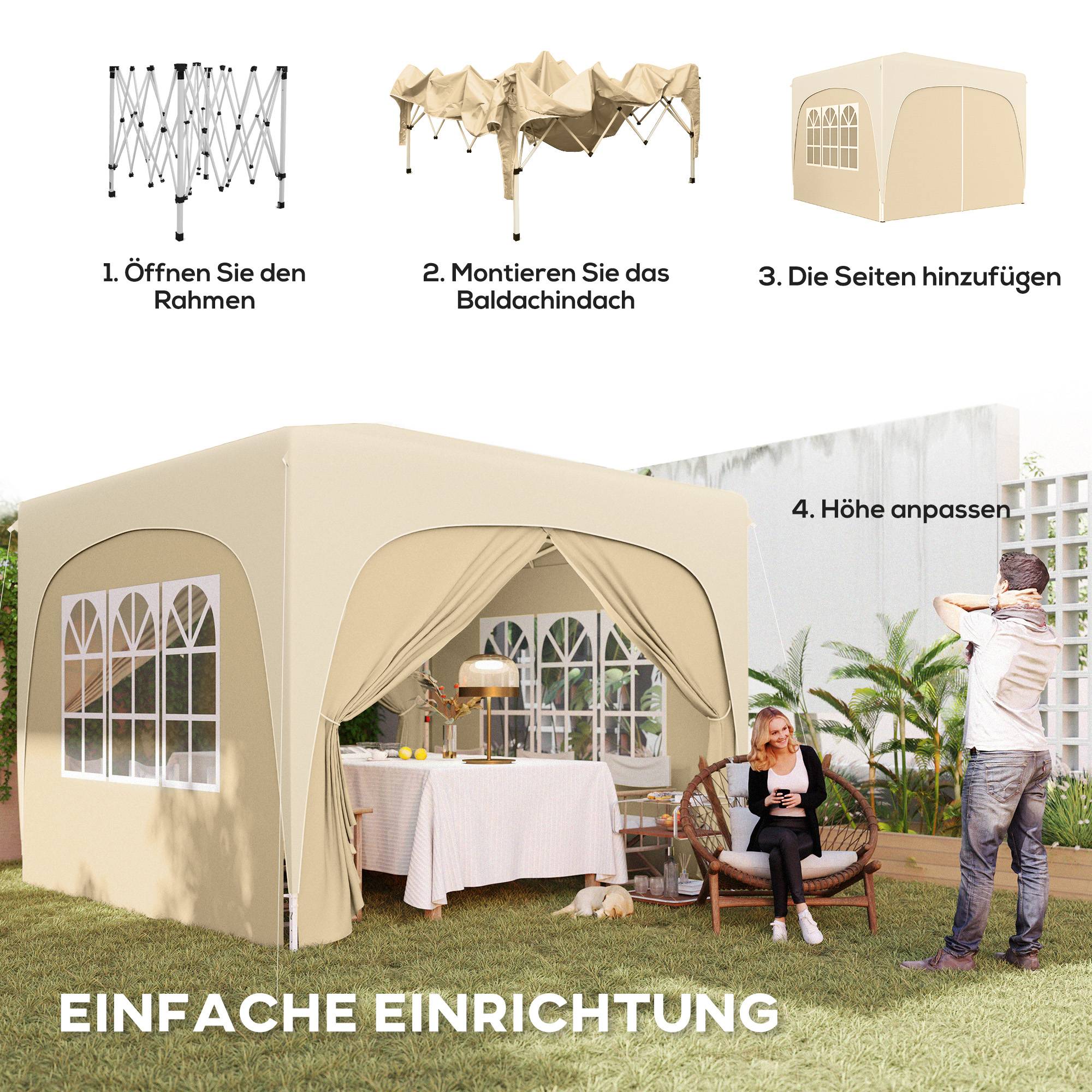 Tonnelle pliante en métal pour réception abri pop-up avec parois réglable 3x3m Sable - ComfortXL Outdoor Living - Image 6