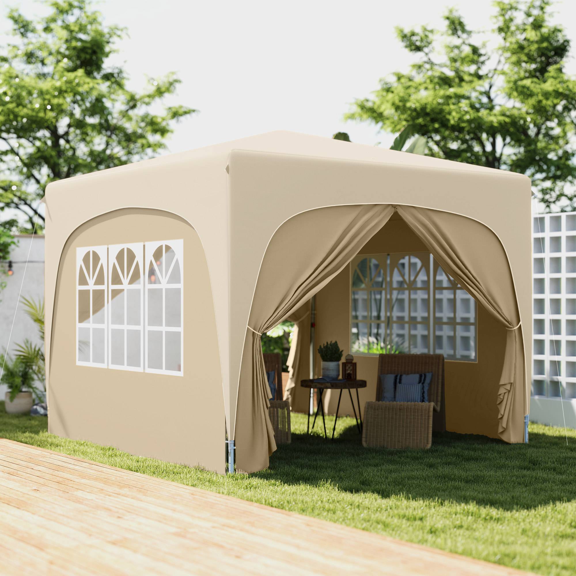 Tonnelle pliante en métal pour réception abri pop-up avec parois réglable 3x3m Sable - ComfortXL Outdoor Living - Image 3