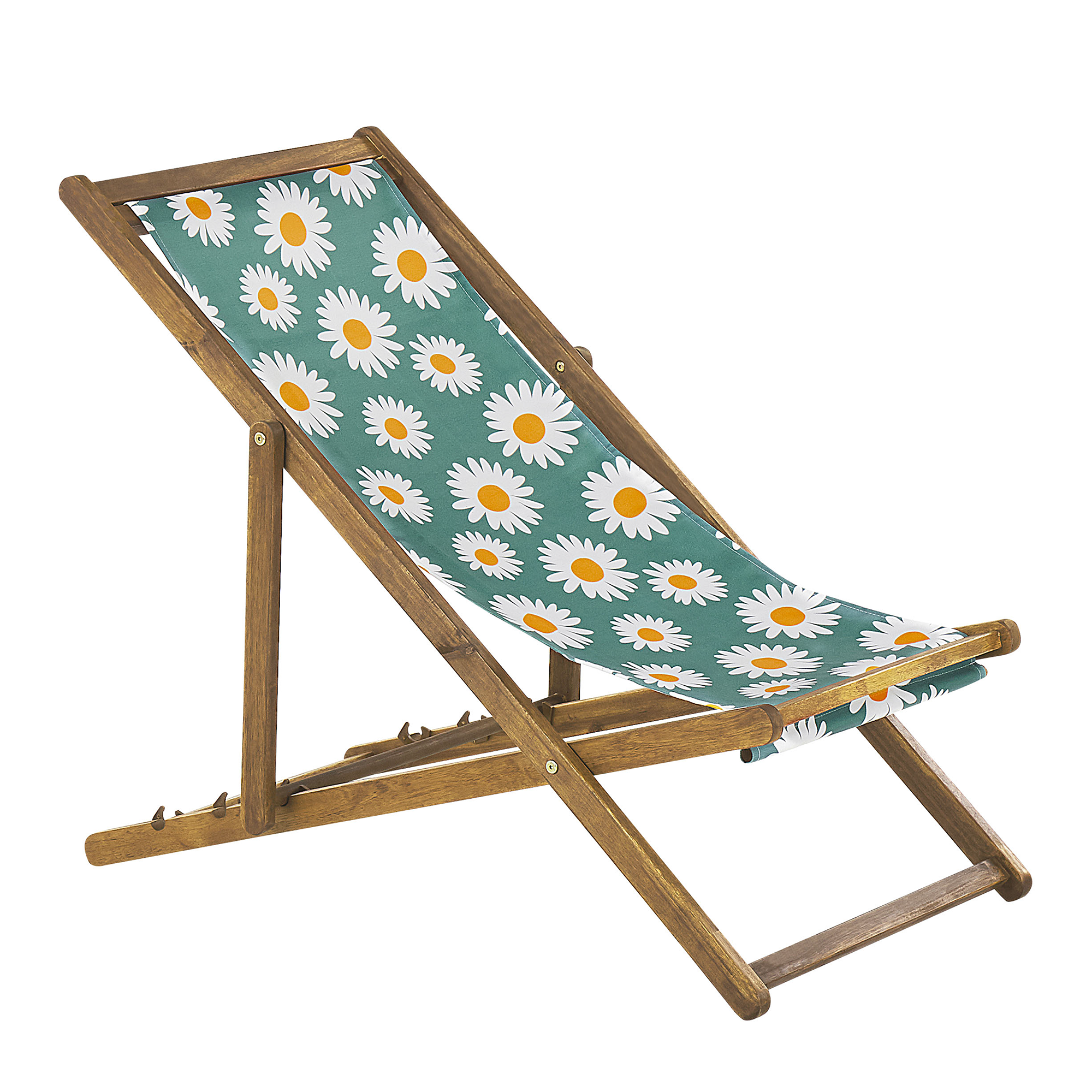 Beliani - 2 Transats Chiliennes Pliantes et Réglables en Bois d'Acacia Clair et Textile Motif Paquerettes avec Toiles de Remplacement - Imagen 4