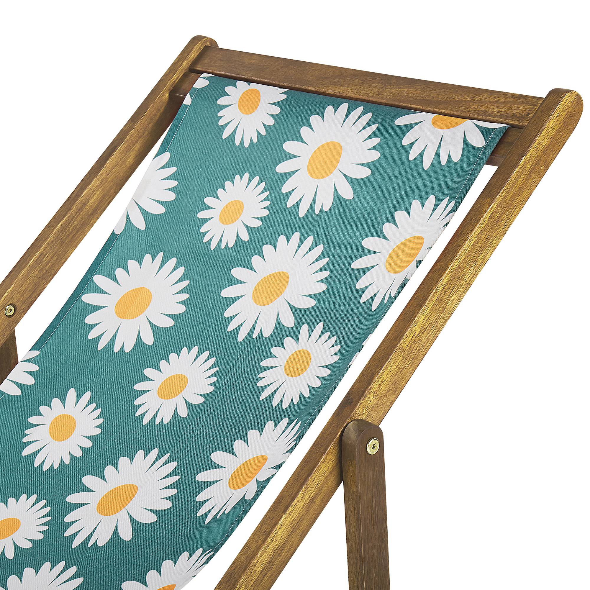 Beliani - 2 Transats Chiliennes Pliantes et Réglables en Bois d'Acacia Clair et Textile Motif Paquerettes avec Toiles de Remplacement - Imagen 5
