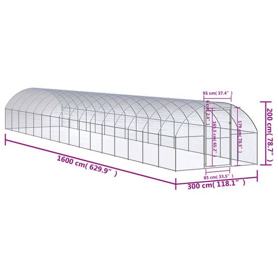 Poulailler extérieur Acier galvanisé Volière grillagée jardin 3x16x2 m – ComfortXL Outdoor Living - Image 7