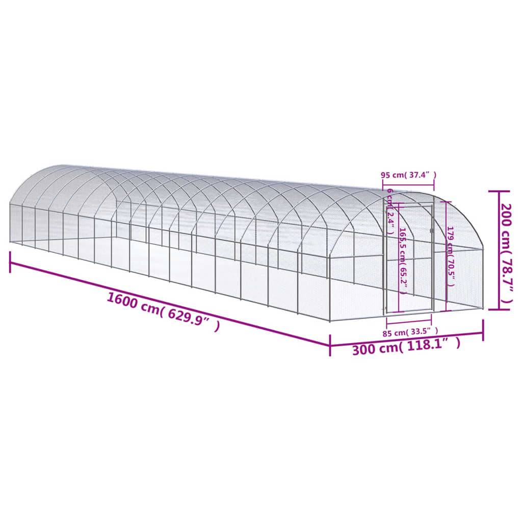 Poulailler extérieur Acier galvanisé Volière grillagée jardin 3x16x2 m – ComfortXL Outdoor Living - Image 7