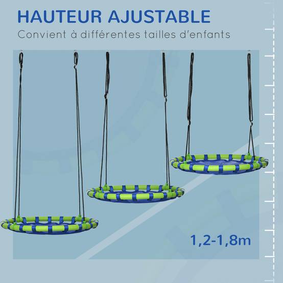 Balançoire Nid d'Oiseau Ronde 100CM pour Enfants avec Oreiller et Poignée Hauteur Réglable100-160CM Charge max:150 KG Balançoire Nid d'Oiseau Ronde 100CM pour Enfants avec Oreiller et Poignée Hauteur Réglable100-160CM Charge max:150 KG