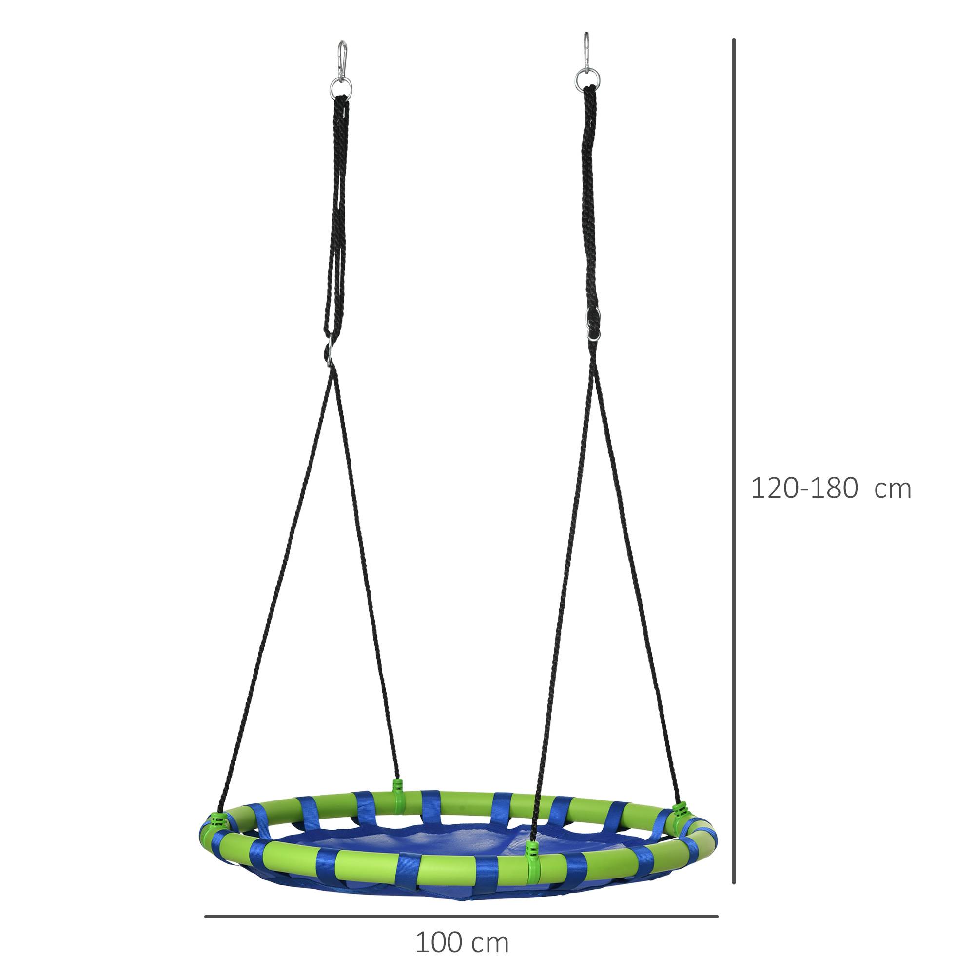 Outsunny - Balançoire nid d'oiseau ronde balançoire panier Ø 100 x 120-180H cm accessoires inclus bleu vert - Outsunny - Imagen 3