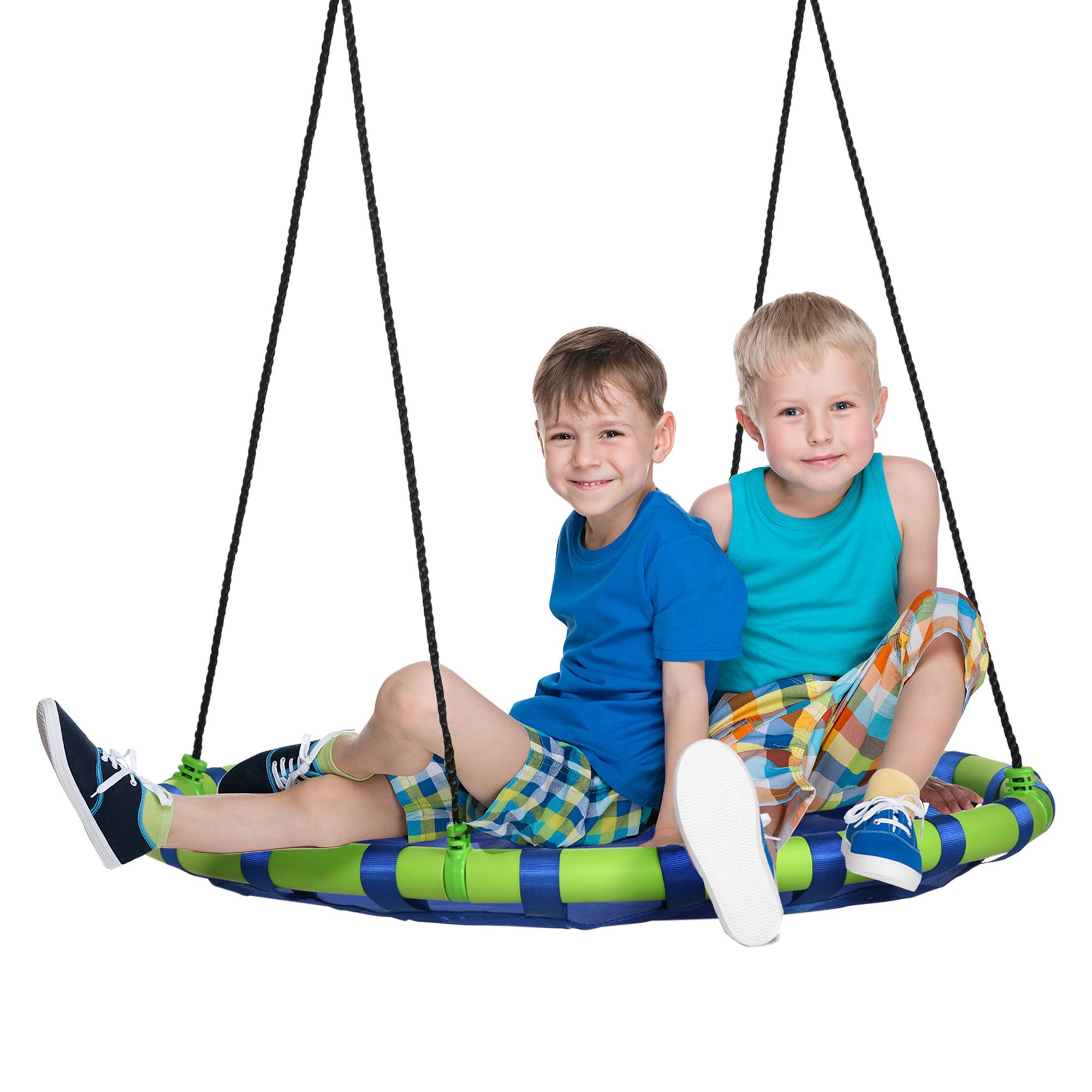 Outsunny - Balançoire nid d'oiseau ronde balançoire panier Ø 100 x 120-180H cm accessoires inclus bleu vert - Outsunny - Imagen 1
