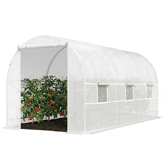 Serre tunnel de jardin 9m², serre de jardin tunnel avec porte et 6 fenêtres, bâche PE 140 g/m² 445 x 200 x 200 cm blanc - Image 2