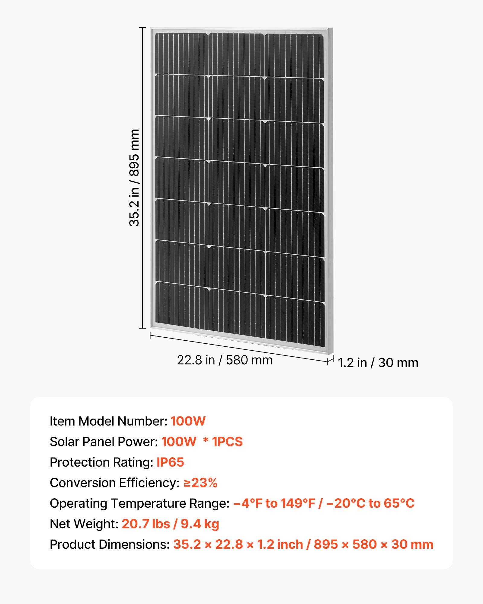 VEVOR Panneau Solaire Monocristallin Module Photovoltaïque 100 W Rendement 23 % - Image 7
