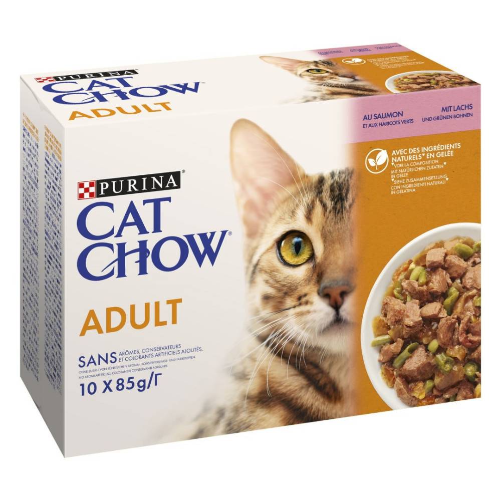 Purina One - Paté pour chats adultes au Saumon et haricots verts 10x85G cat chow