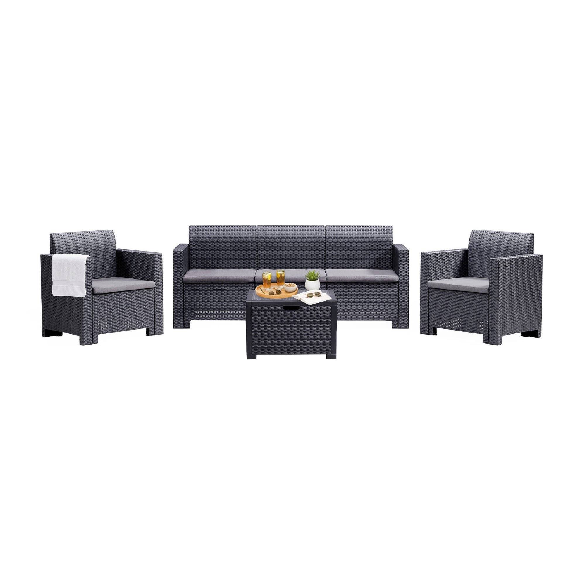 Dmora - Set salon d'extérieur Venus, Salon d'extérieur, Kit terrasse ou jardin, Composition d'un salon d'extérieur, Made in Italy, Anthracite - Imagen 1
