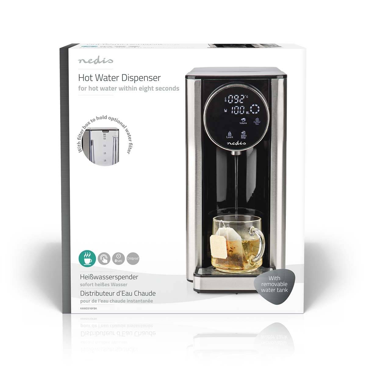 Distributeur d'eau chaude 2600W 2.7L Noir Ecran tactile 7 Températures reglables NEDIS - Imagen 6