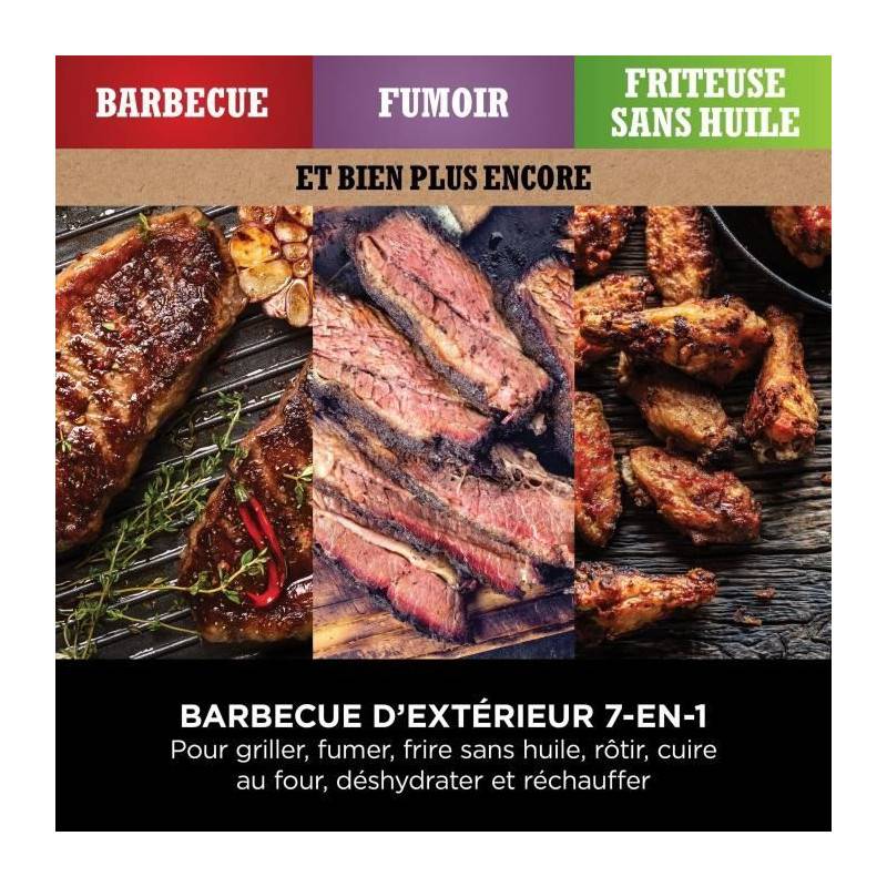 Barbecue électrique - Ninja - Woodfire - Og701eu - Grill, Fumoir & Air Fryer - Antiadhésif - Gris Et Noir - Imagen 2