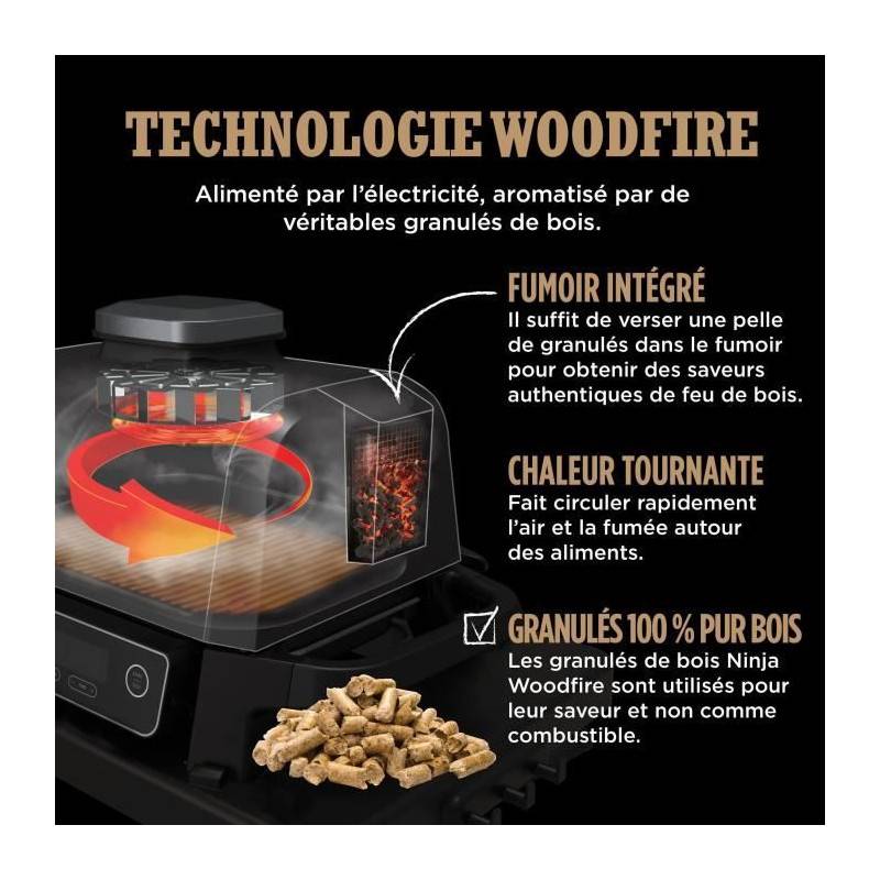 Barbecue électrique - Ninja - Woodfire - Og701eu - Grill, Fumoir & Air Fryer - Antiadhésif - Gris Et Noir - Imagen 6