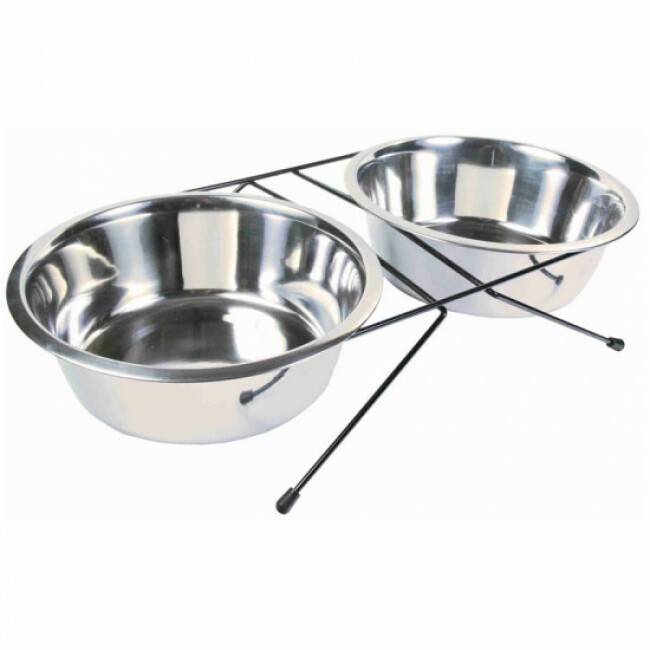 Trixie - Set écuelles en acier inox avec pieds anti-dérapants Eat on Feet 2 pièces Contenance 2,8 litres Diamètre 24 cm