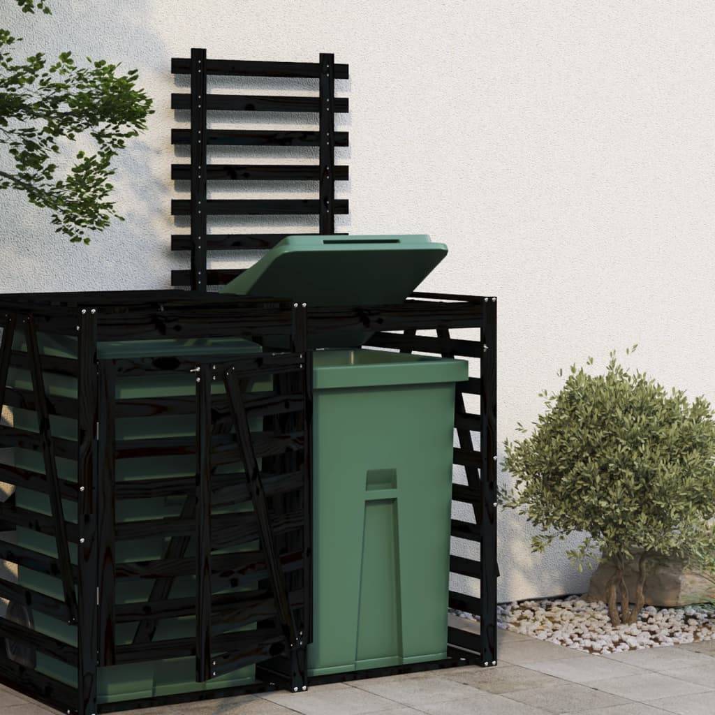 Abris pour poubelle 0.71m² - Abri à poubelles - Cache poubelle sur roulettes noir bois massif pin MAISON CHIC - Image 2
