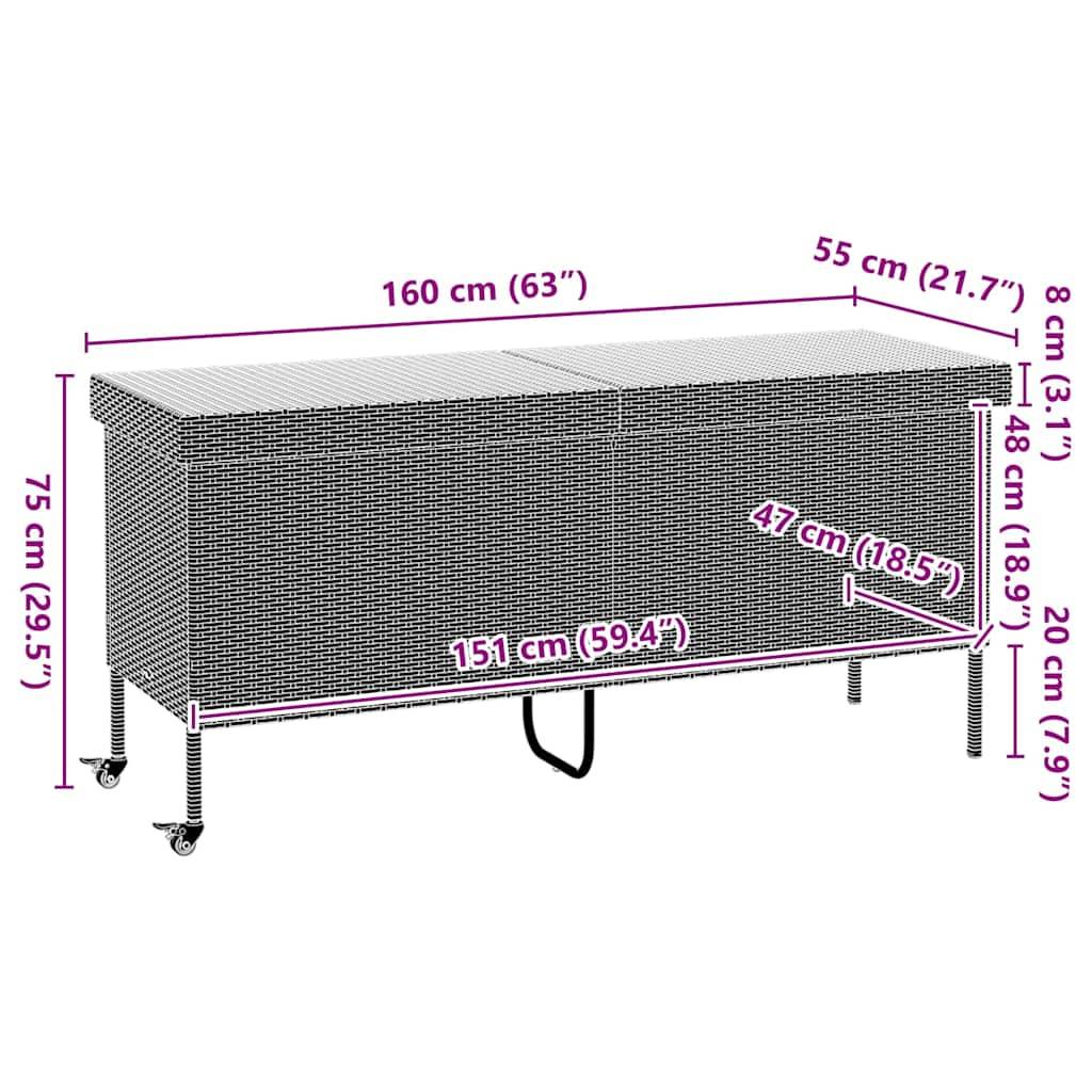 Boîte de Rangement Jardin Grande Capacité Résine Tressée sur Roues Anti-UV pour Terrasse Gris 160x55x75 cm – ComfortXL Outdoor Living - Image 5
