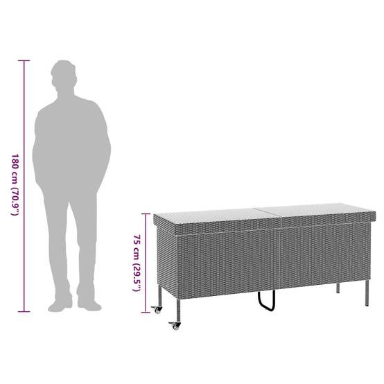 Boîte de Rangement Jardin Grande Capacité Résine Tressée sur Roues Anti-UV pour Terrasse Gris 160x55x75 cm – ComfortXL Outdoor Living - Image 6