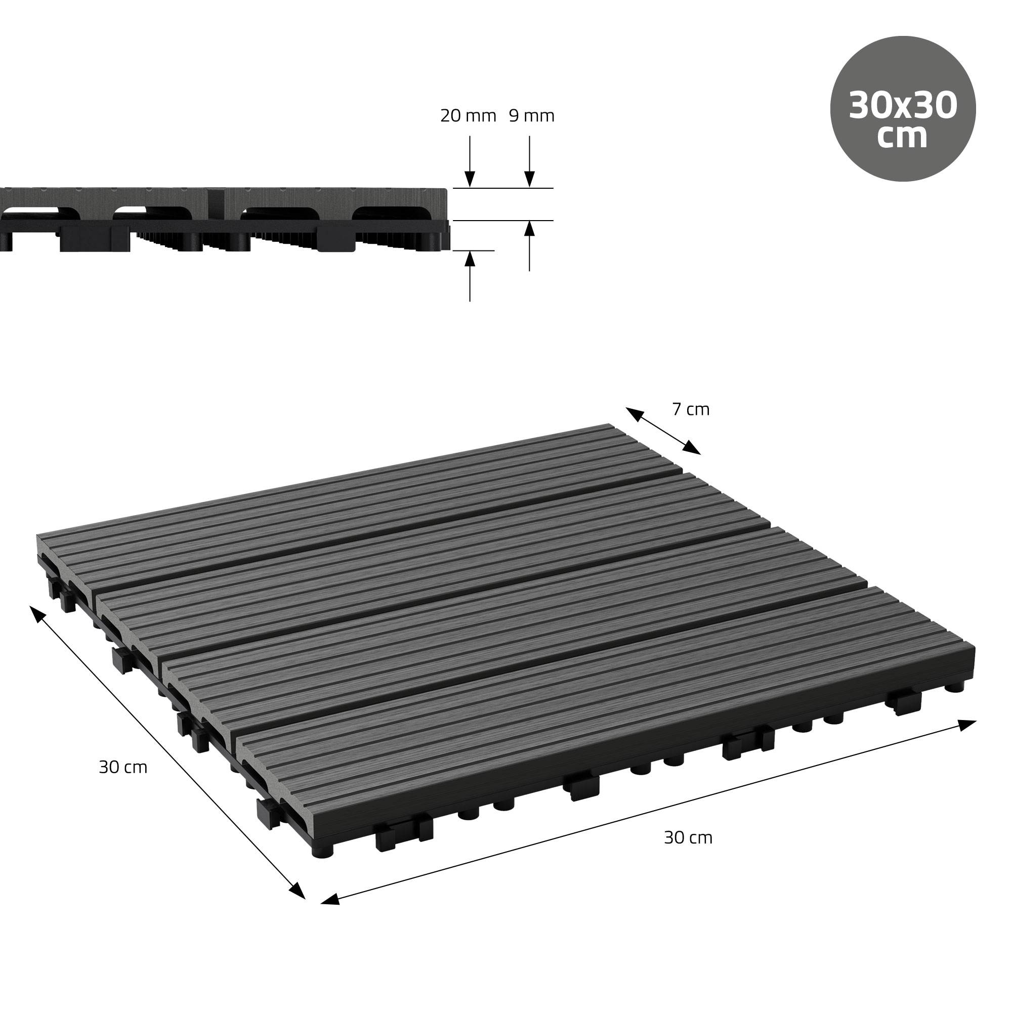 Ecd-Germany - 55x Carreaux de terrasse WPC 30x30cm 5m² revêtement de sol anthracite - Imagen 7