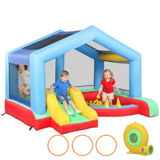 Château gonflable souffleur toboggan trampoline piscine à balles cerceaux et auvent protection - Image 2
