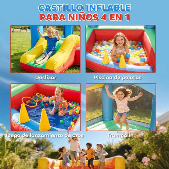 Château gonflable souffleur toboggan trampoline piscine à balles cerceaux et auvent protection - Image 6