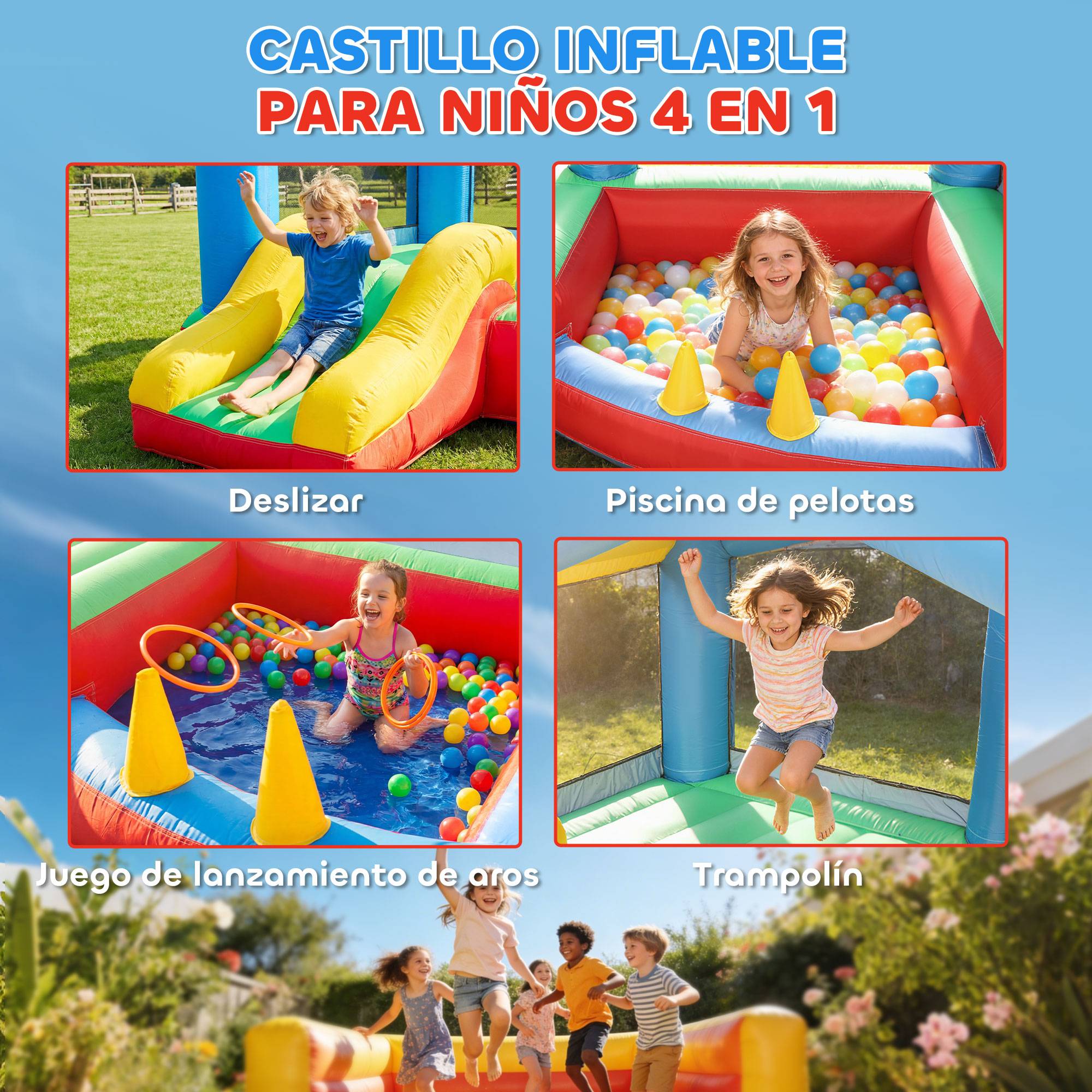Château gonflable souffleur toboggan trampoline piscine à balles cerceaux et auvent protection - Image 6