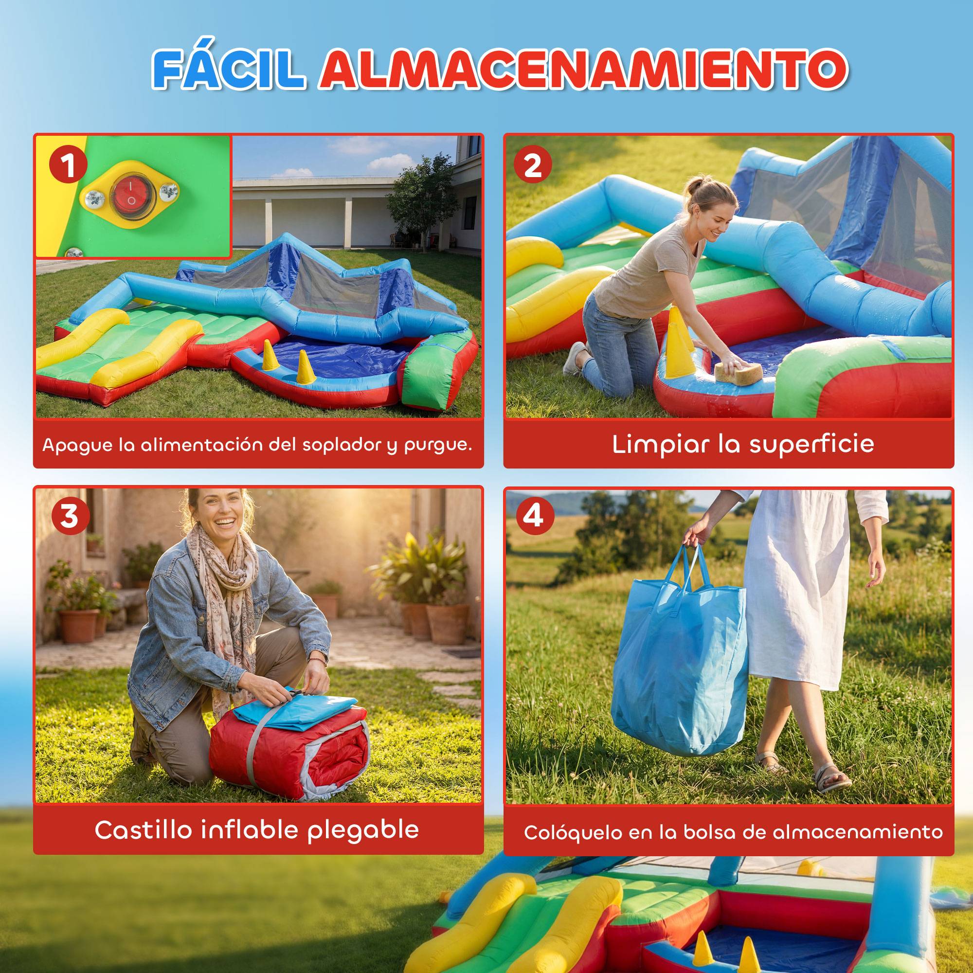 Château gonflable souffleur toboggan trampoline piscine à balles cerceaux et auvent protection - Image 9