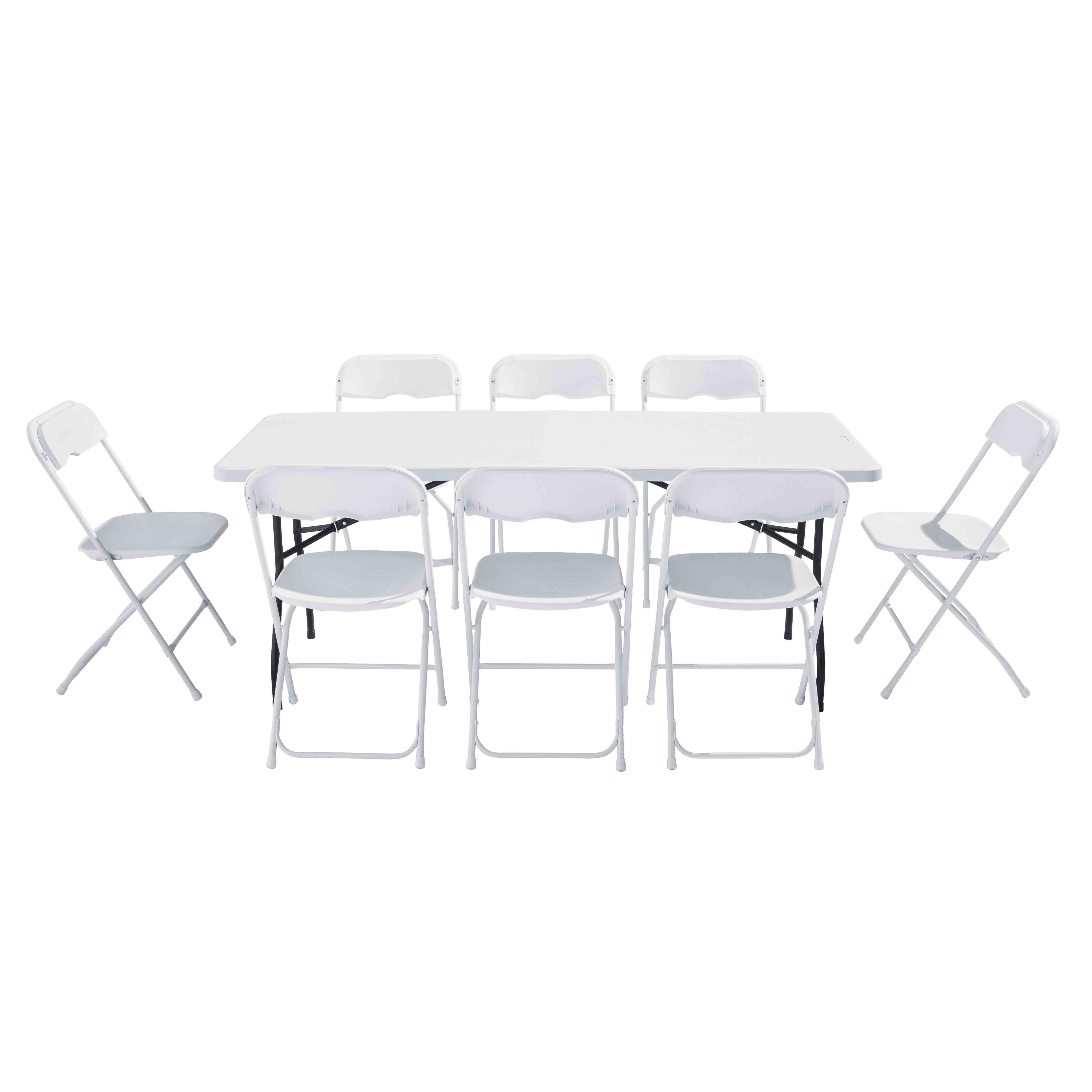 Oviala - Ensemble table et chaises pliantes de jardin - 8 places 180cm Blanc REKKEM - Oviala - Imagen 2