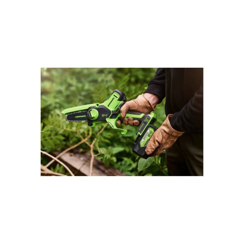 Greenworks - Mini-tronçonneuse 24V GREENWORKS - 10 cm - Batterie 2,0Ah et chargeur - G24MCS10K2 - Image 3