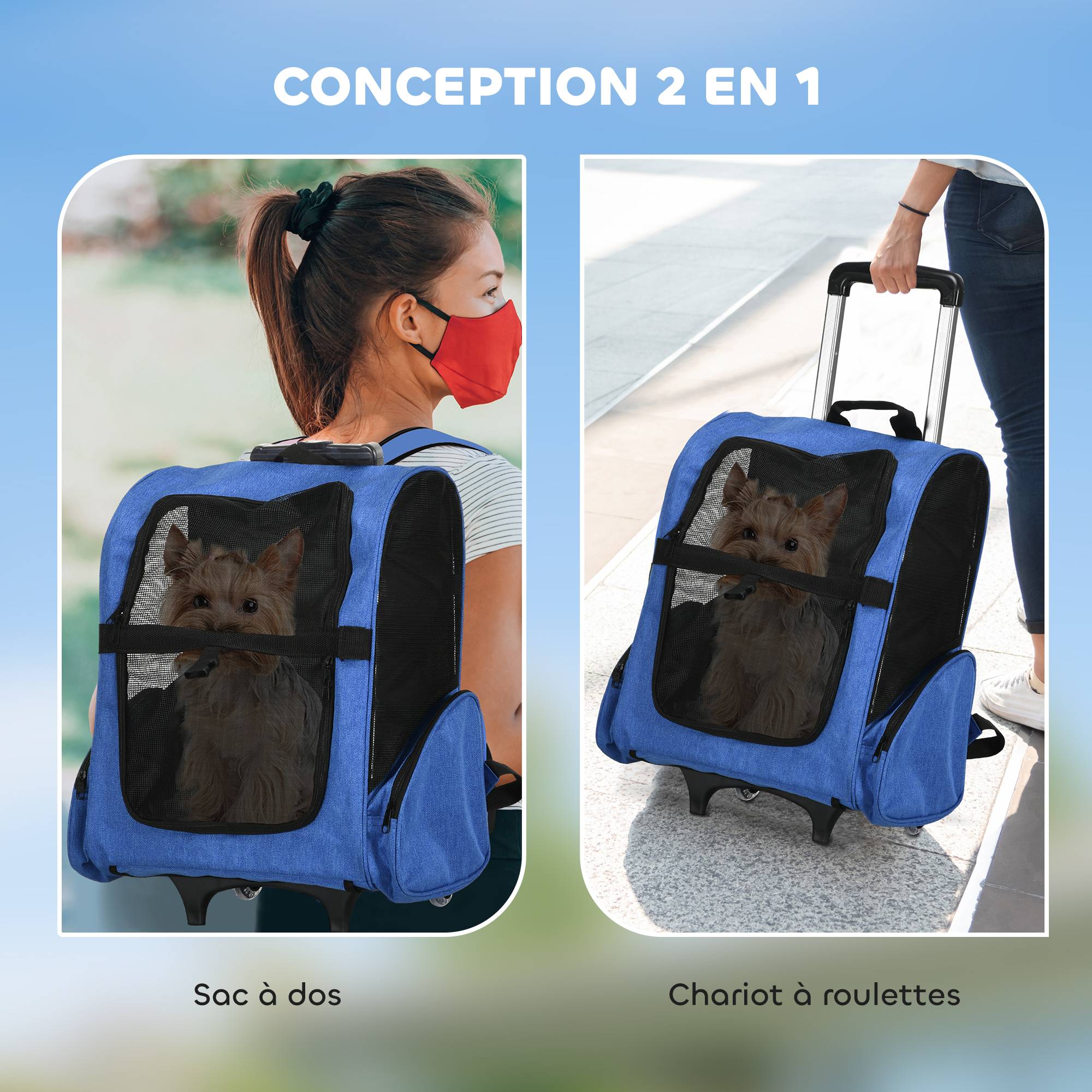 Sac transport à roulettes Tissus voyage trolley aérations multiples 42x25x55cm bleu - ComfortXL Outdoor Living - Image 6