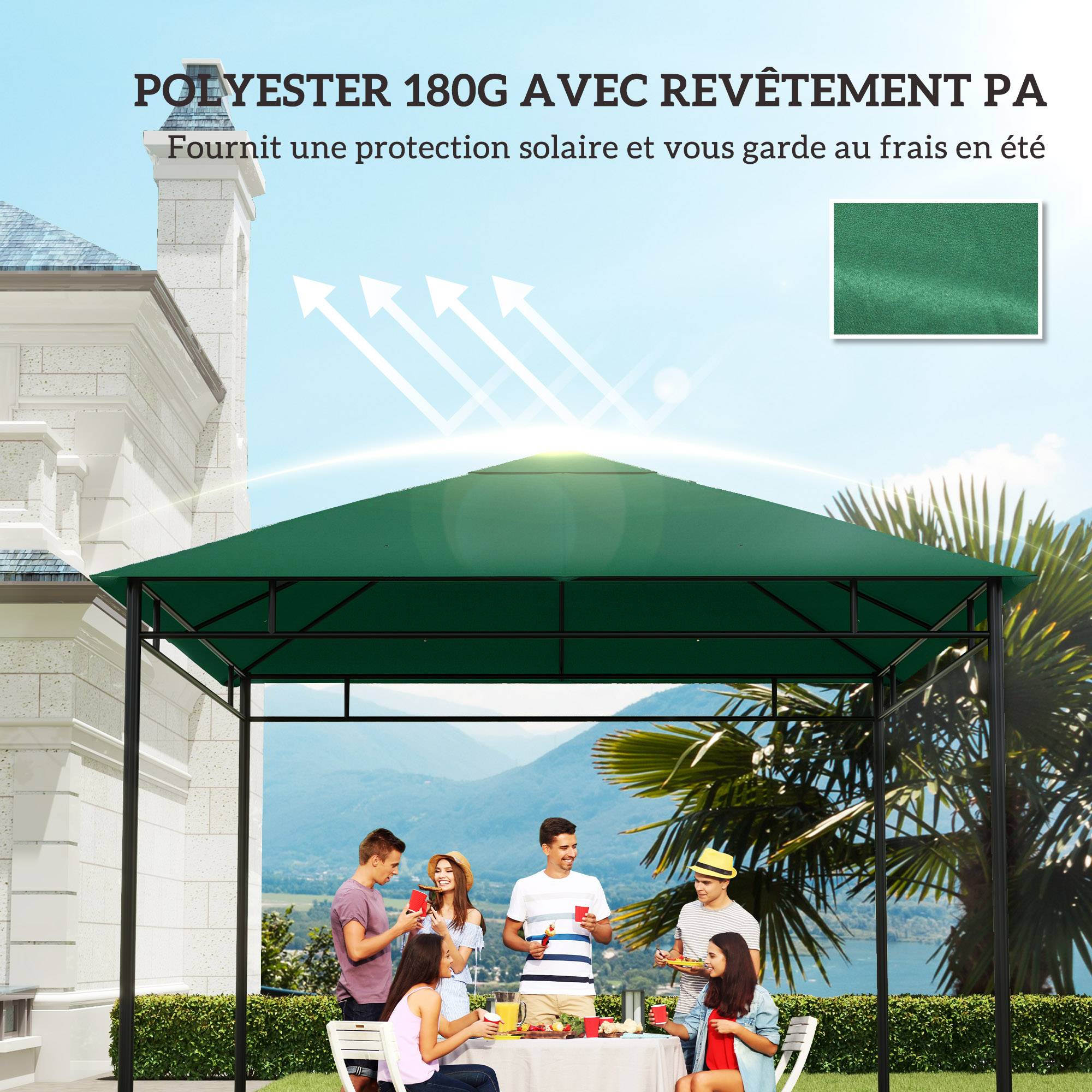 ComfortXL - Toile rechange tonnelle polyester jardin remplacement double toit 298x295 vert - ComfortXL Outdoor Living - Image 8