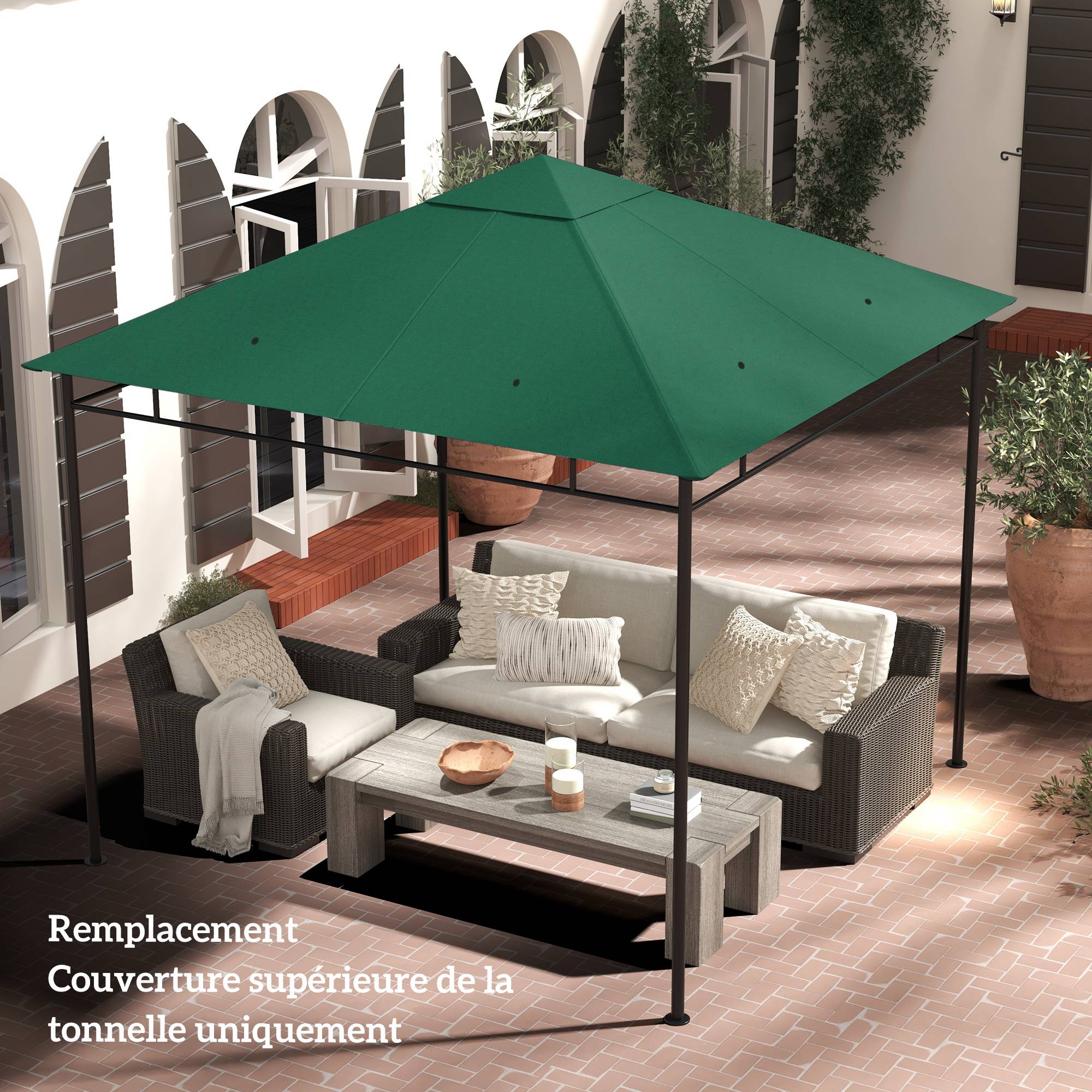 ComfortXL - Toile rechange tonnelle polyester jardin remplacement double toit 298x295 vert - ComfortXL Outdoor Living - Image 4