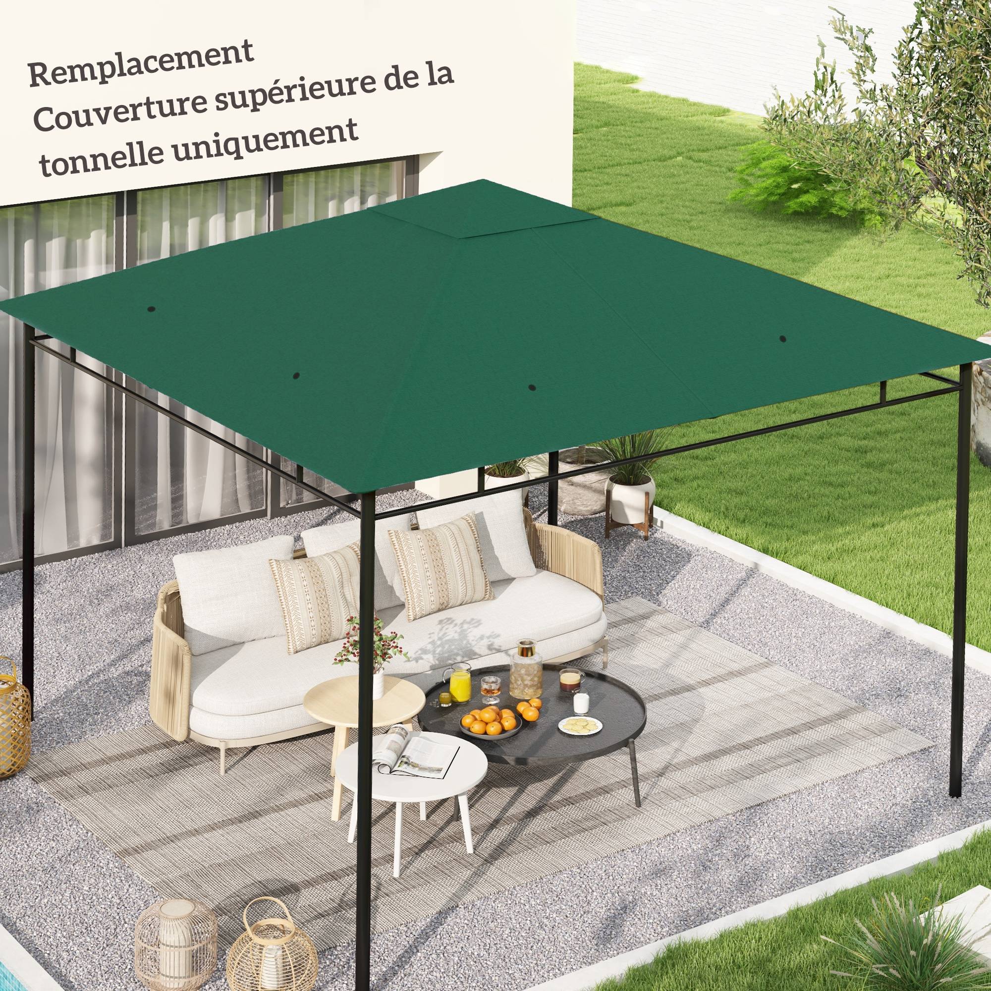 ComfortXL - Toile rechange tonnelle polyester jardin remplacement double toit 298x295 vert - ComfortXL Outdoor Living - Image 3
