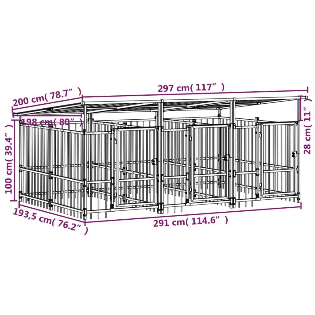 Vidaxl - Chenil d'extérieur avec toit pour chiens Acier 5,63 m² vidaXL 3124590 - Imagen 3