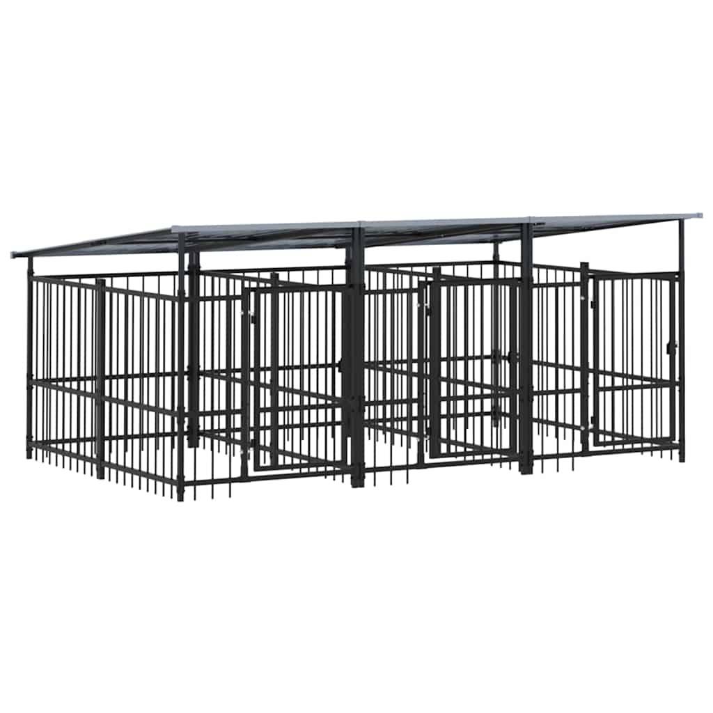 Vidaxl - Chenil d'extérieur avec toit pour chiens Acier 5,63 m² vidaXL 3124590 - Imagen 2