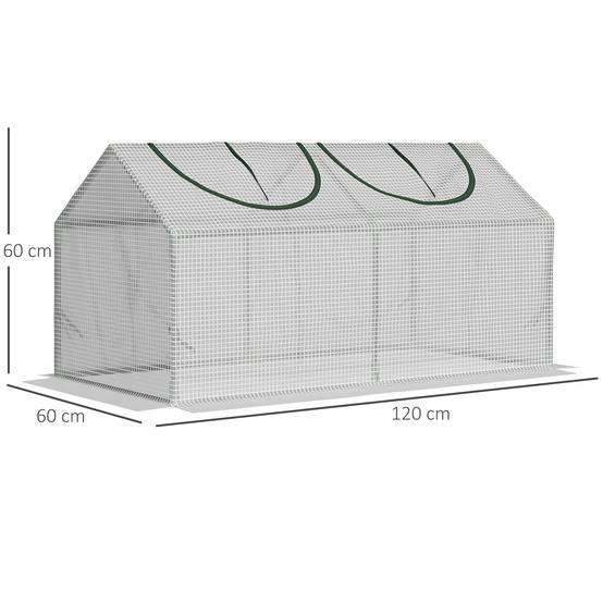 Mini serre de jardin potager format châssis acier et bâche PE blanche pour boutures et semis 120x60x60cm - Image 5