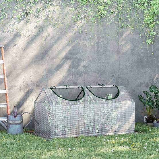 Mini serre de jardin potager format châssis acier et bâche PE blanche pour boutures et semis 120x60x60cm - Image 3