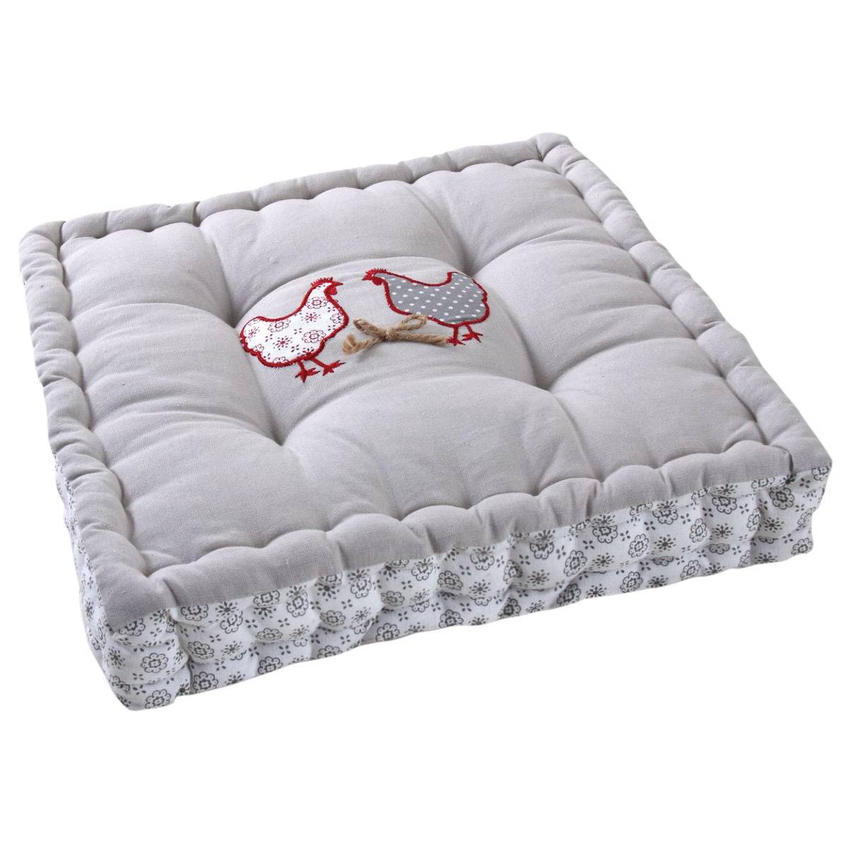 Aubry Gaspard - Coussin carré en coton et lin Poule - Imagen 1