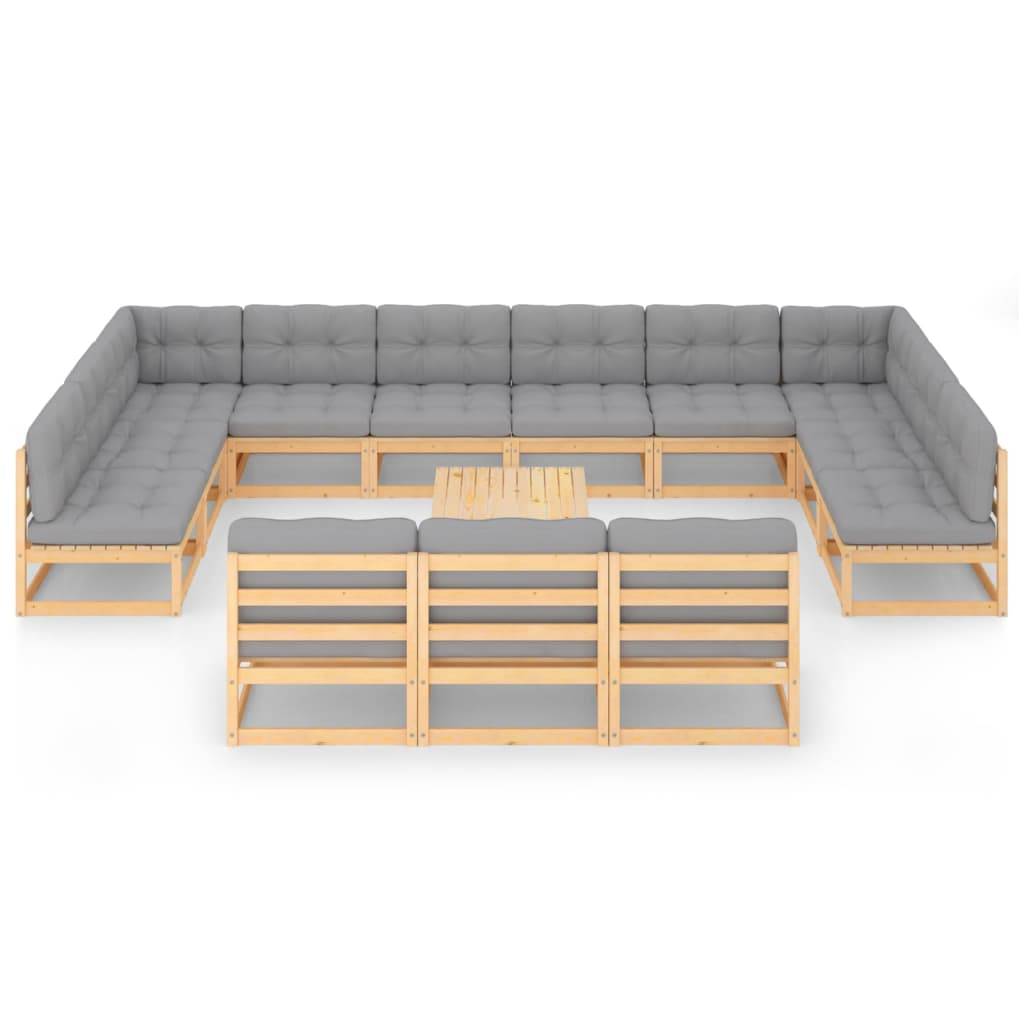 Helloshop26 - Salon de jardin meuble d'extérieur ensemble de mobilier 14 pièces avec coussins bois de pin massif - Imagen 2