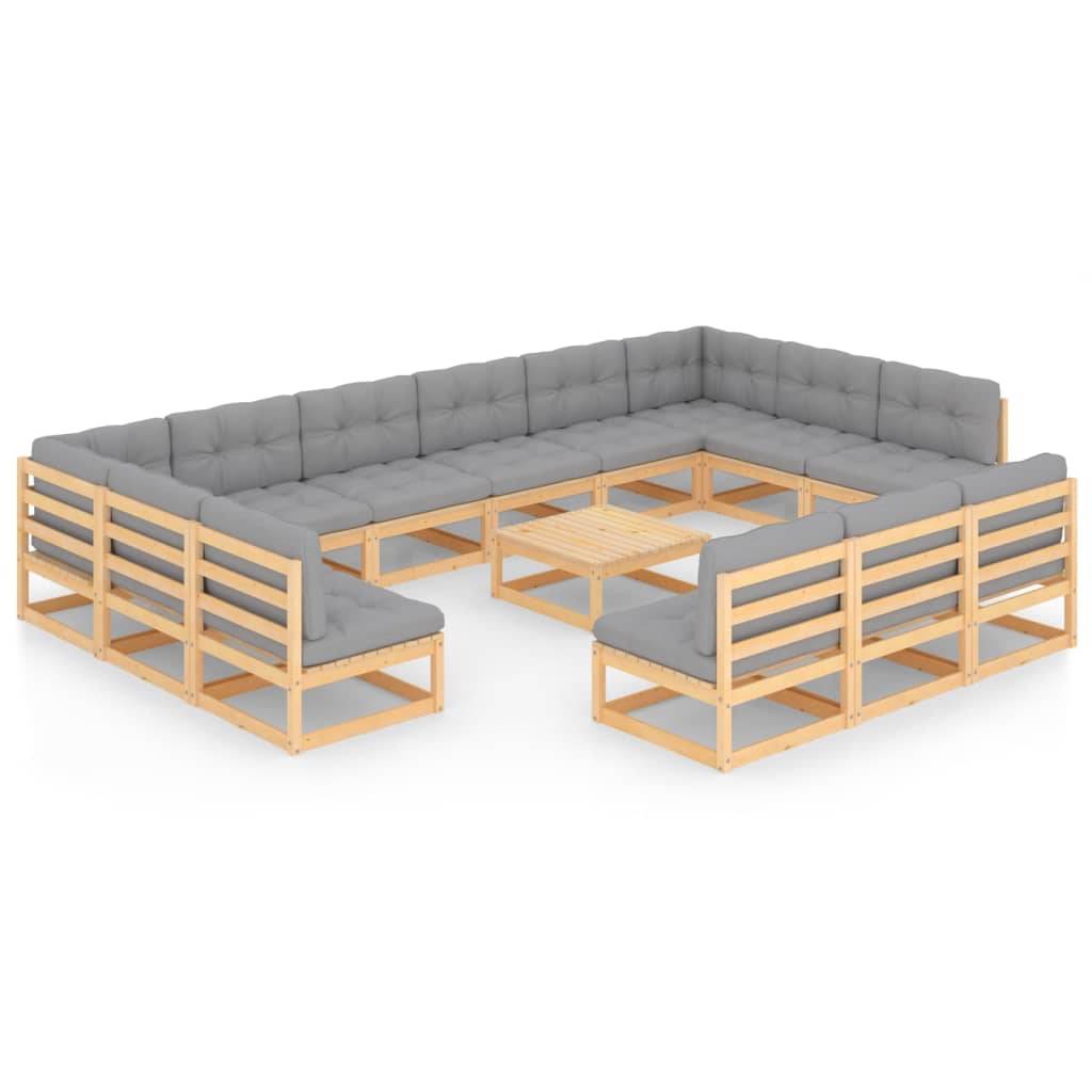 Helloshop26 - Salon de jardin meuble d'extérieur ensemble de mobilier 14 pièces avec coussins bois de pin massif - Imagen 1