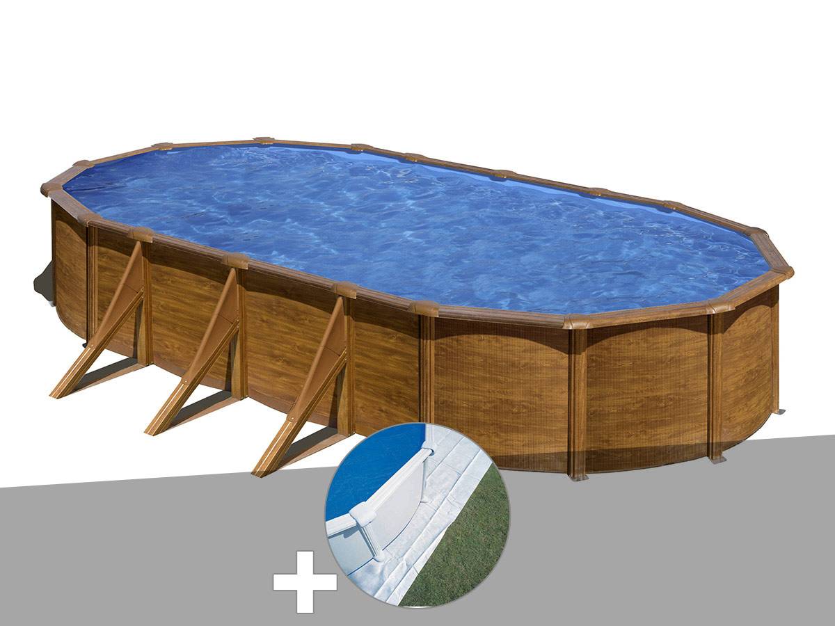 Gré - Kit piscine acier aspect bois Gré Pacific ovale 7,44 x 3,99 x 1,22 m + Tapis de sol